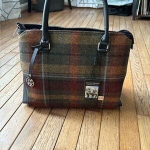 Plaid Wool Tote with Black Leather Trim by McGregor Weavers